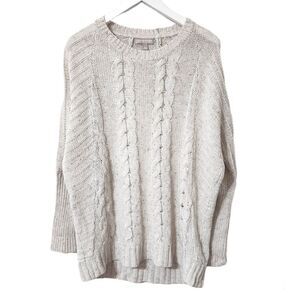 Banana Republic Cable Knit Sweater Medium Oatmeal Speckled Tunic Cozy Flaw